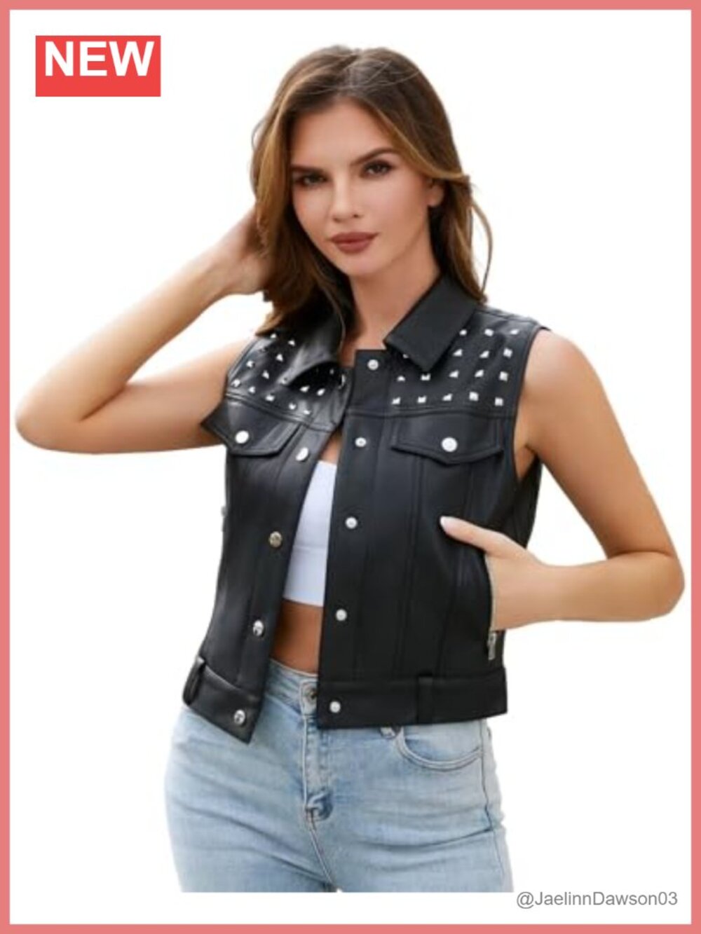Faux Leather Vest Rivet Biker Motorcycle Waistcoat Women's Sleeveless Buckle